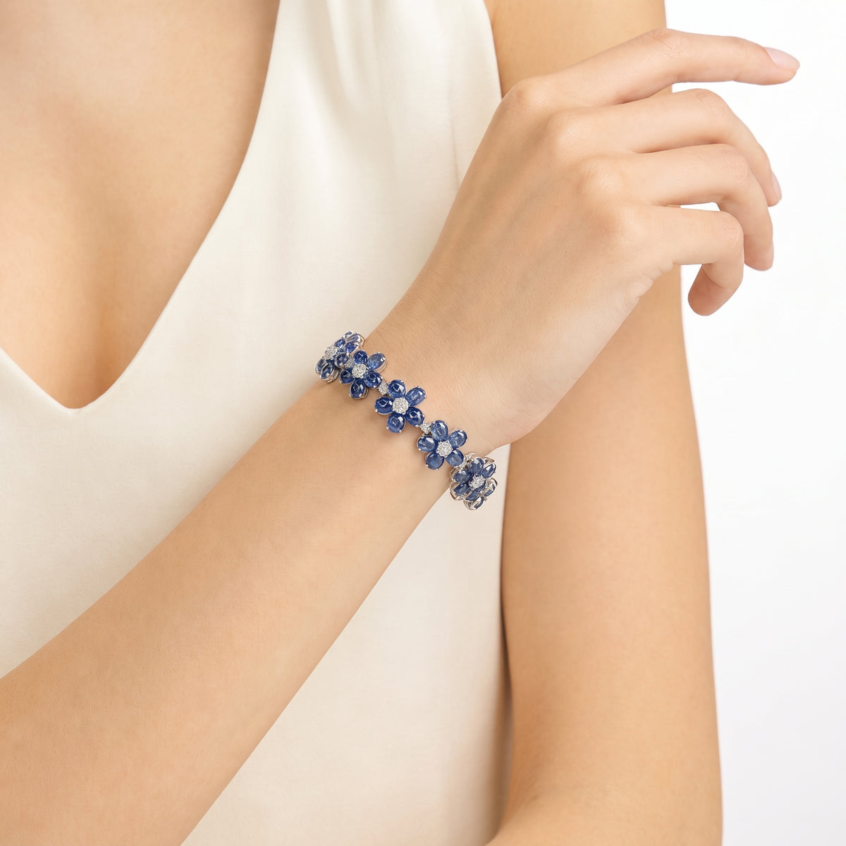 Blue Sapphire Flower Bracelet