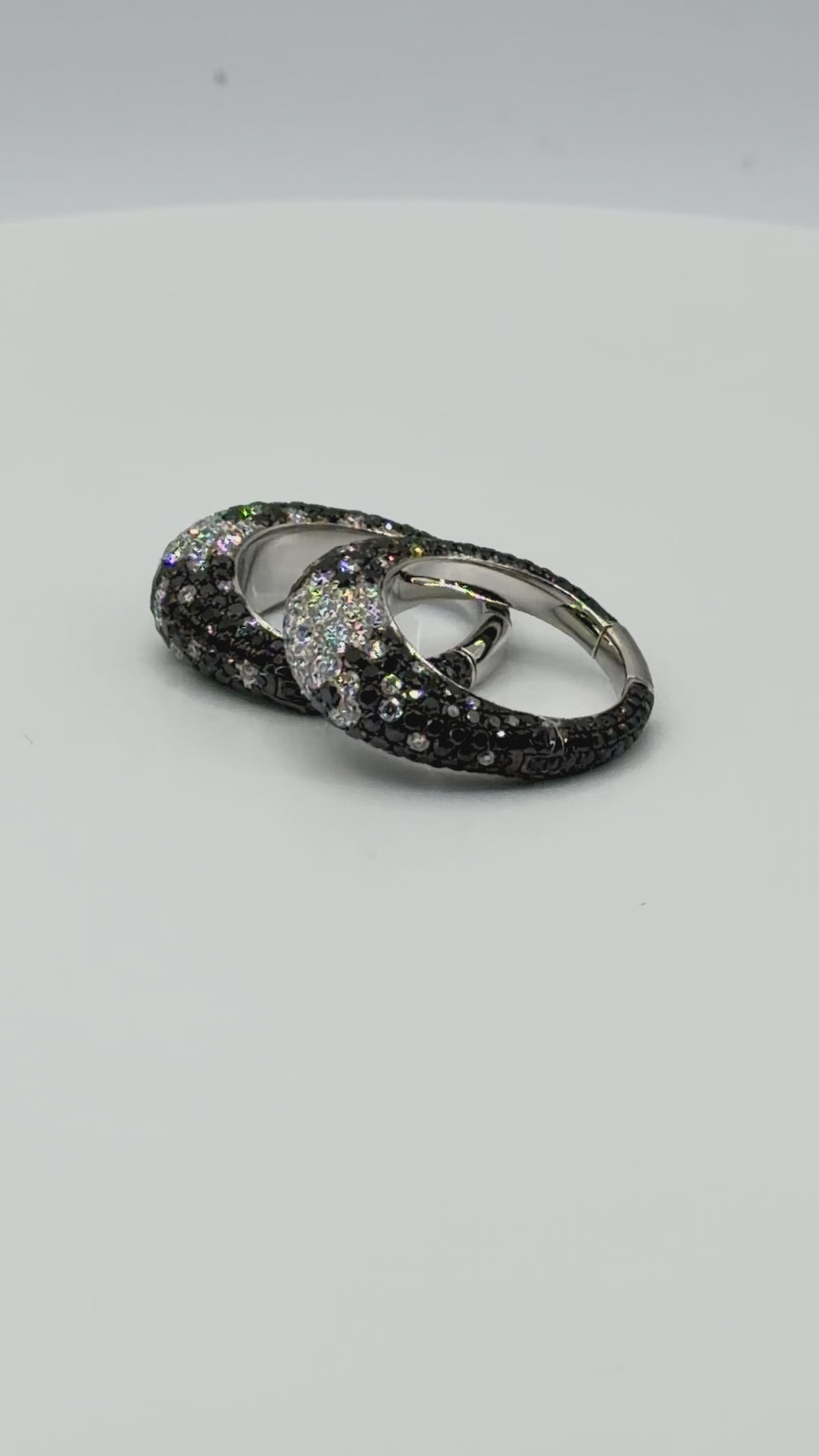 Double Take Pave Black and White Diamond Hoops