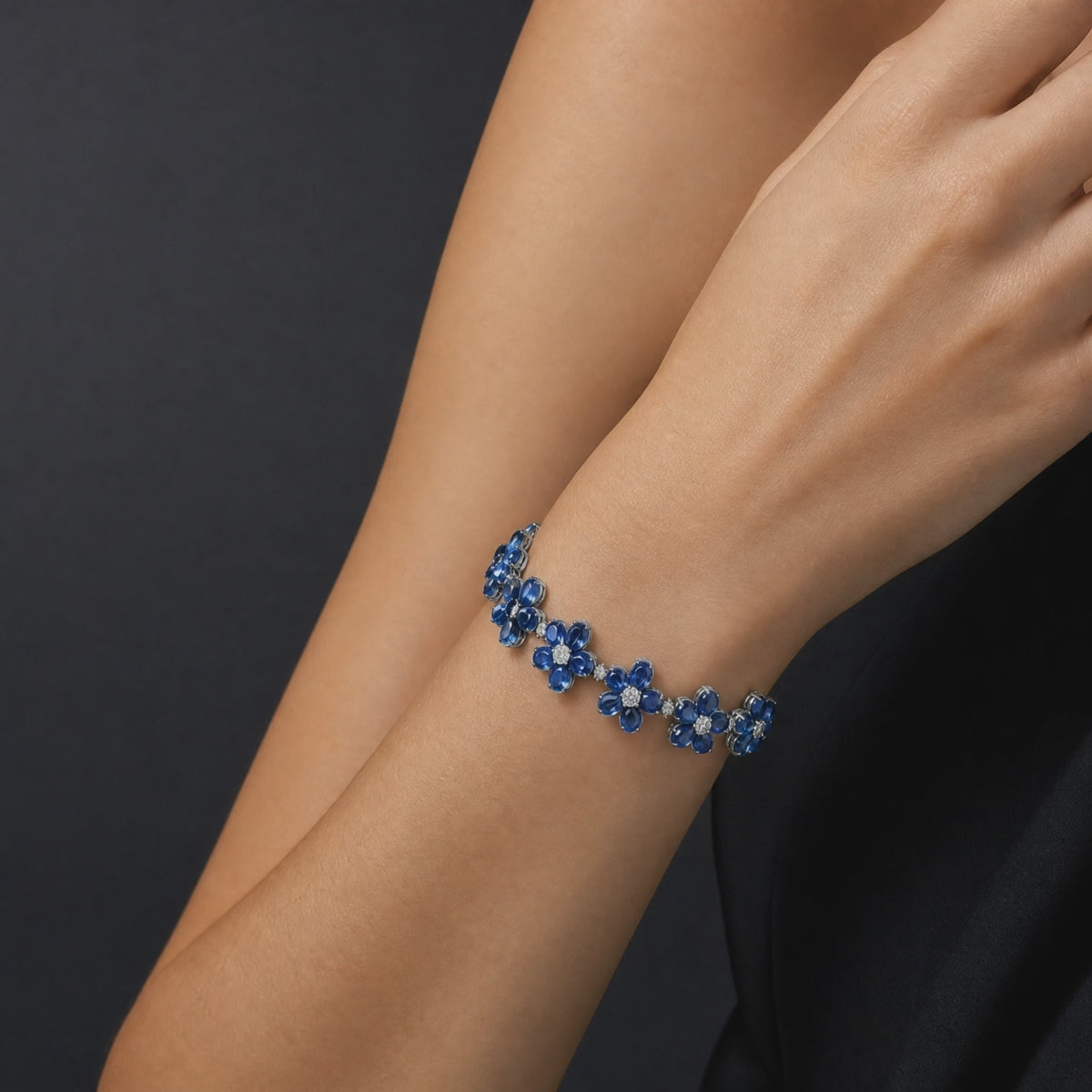 Blue Sapphire Flower Bracelet